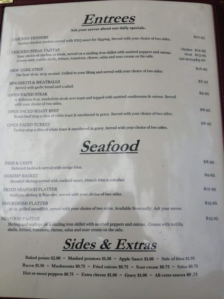 Menu at CuzNJoe's pub & bar, Conyngham