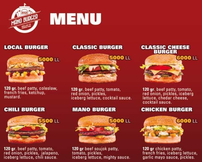Mano Burger Menü, Mano Burger, Bourj Hammoud, Metn için Menü Zomato