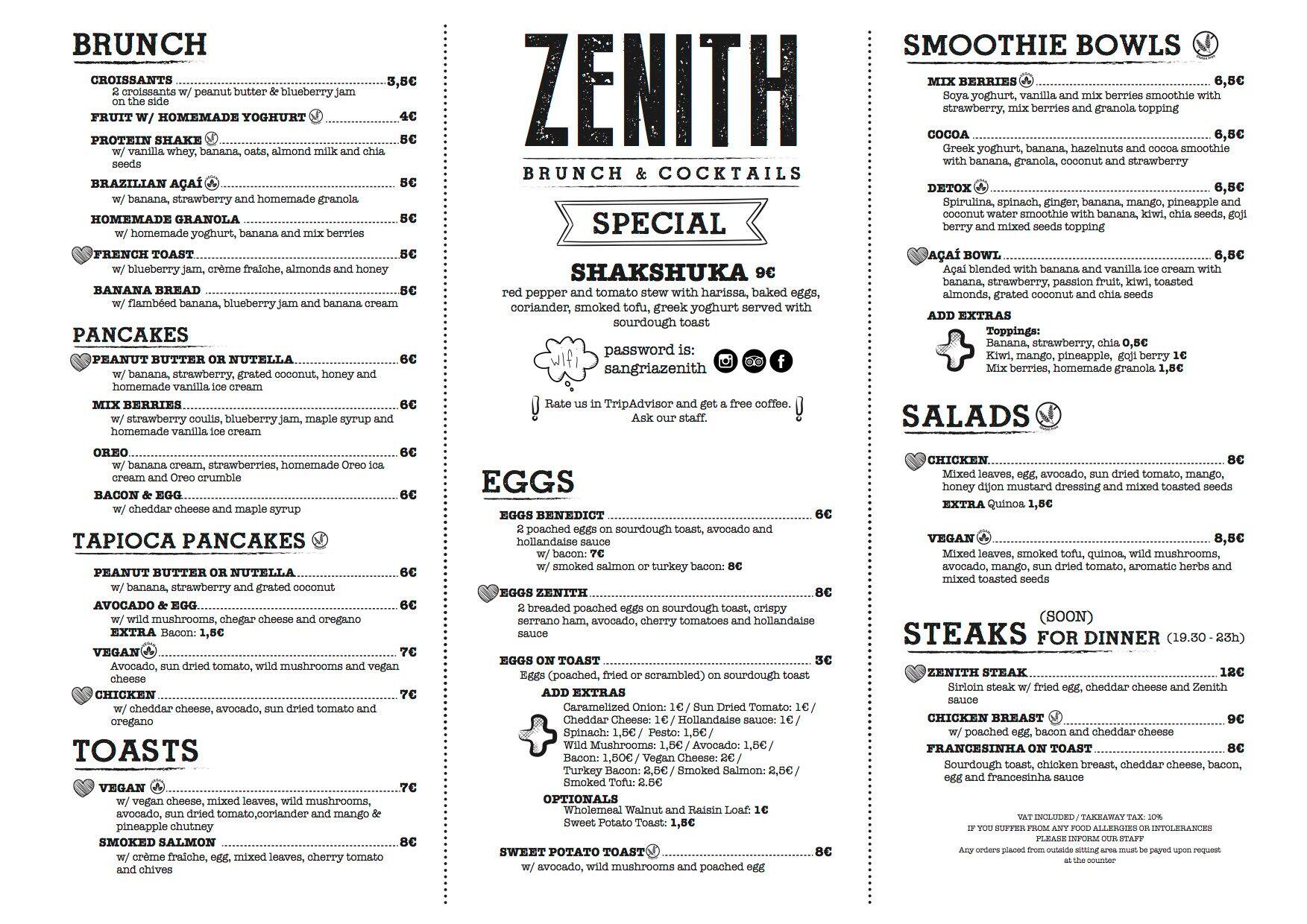 Zenith Brunch & Cocktail Bar a Porto Foto del Menu con Prezzi Zomato