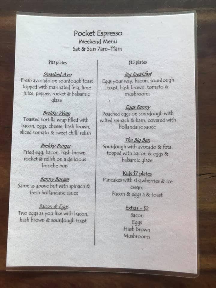 Pocket Espresso menu