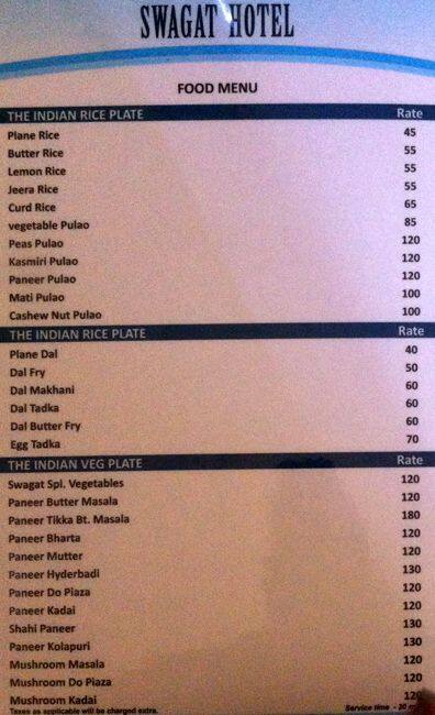 Swagat Bar menu