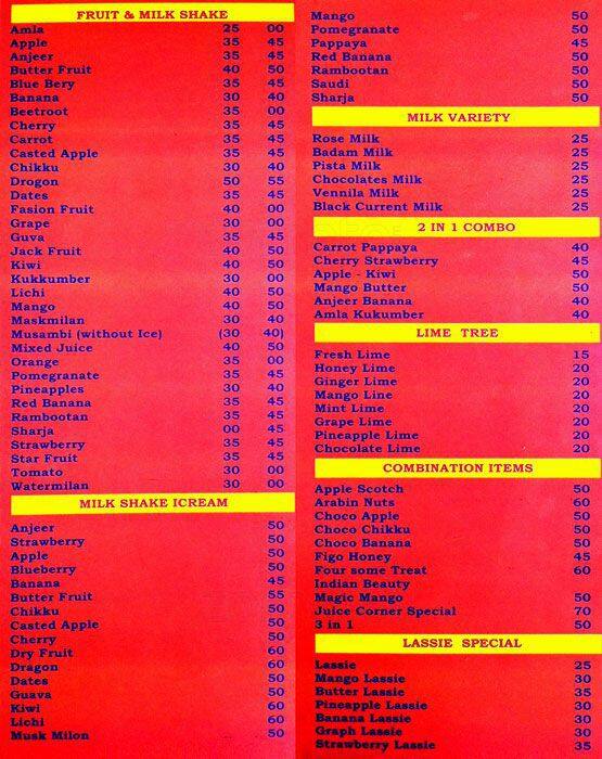 Juice Corner Menu, Menu for Juice Corner, Potheri, Chennai Zomato