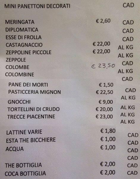 Menu di Ticozzi 