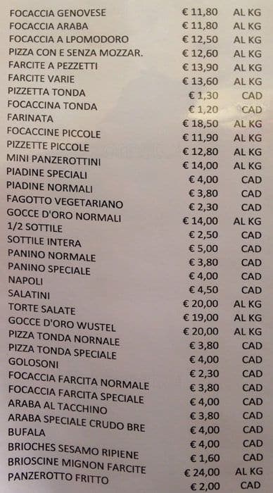 Menu di Ticozzi 