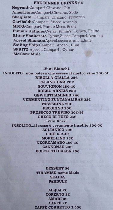 Menu di Cucina Fusetti 