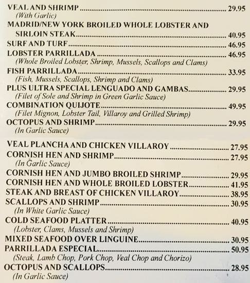 Menu At El Quijote Restaurant New York City Menu At El Quijote Restaurant New York City