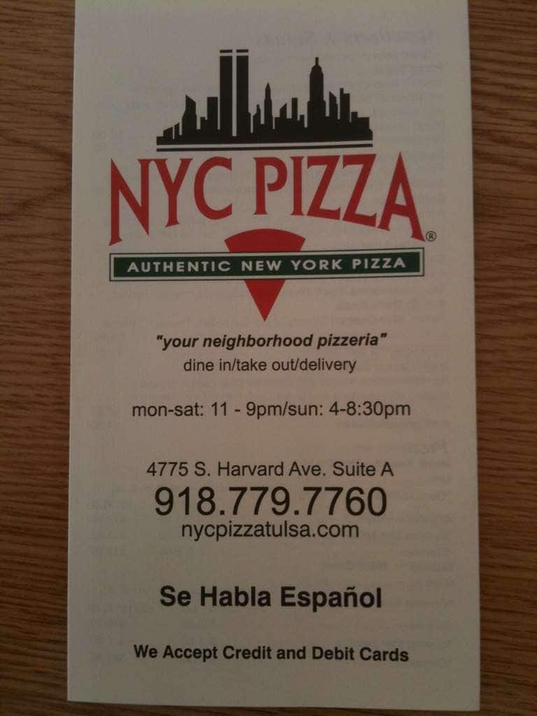 NYC Pizza Menu, Menu for NYC Pizza, South Tulsa, Tulsa Urbanspoon/Zomato