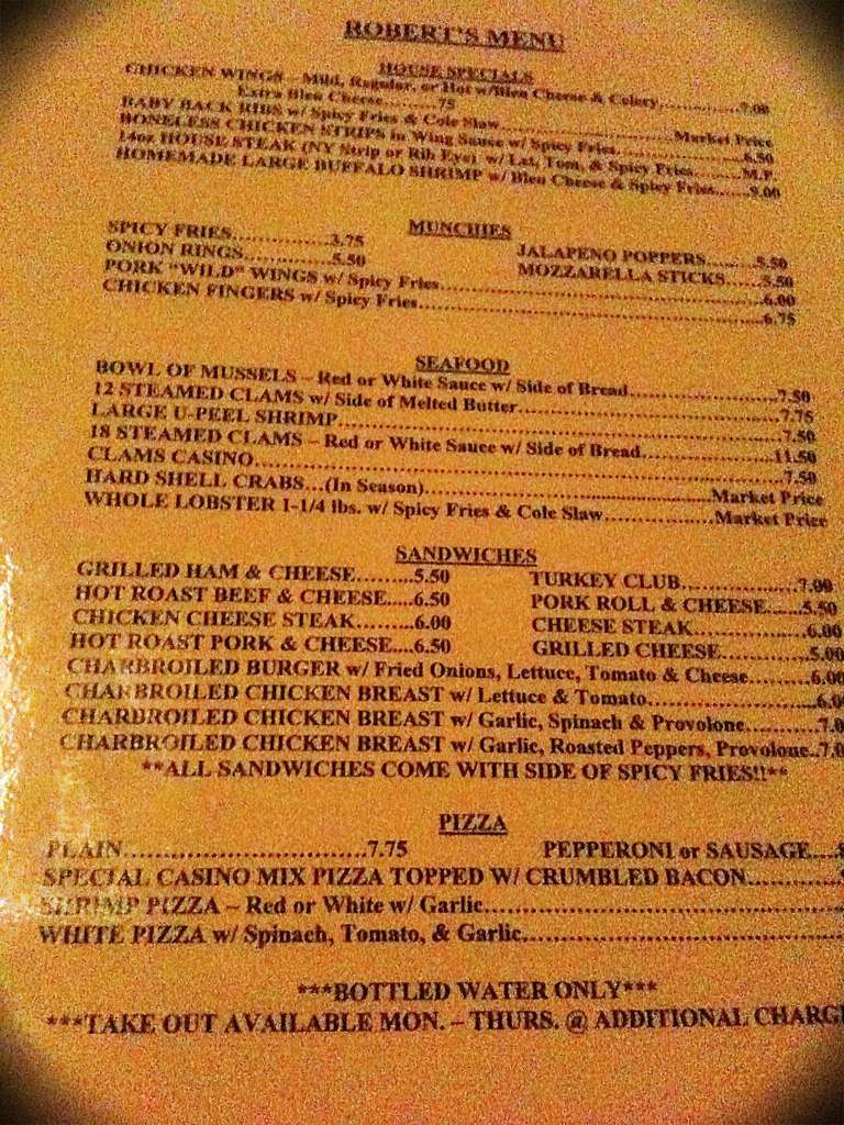 Menu at Robert's Place pub & bar, Margate City