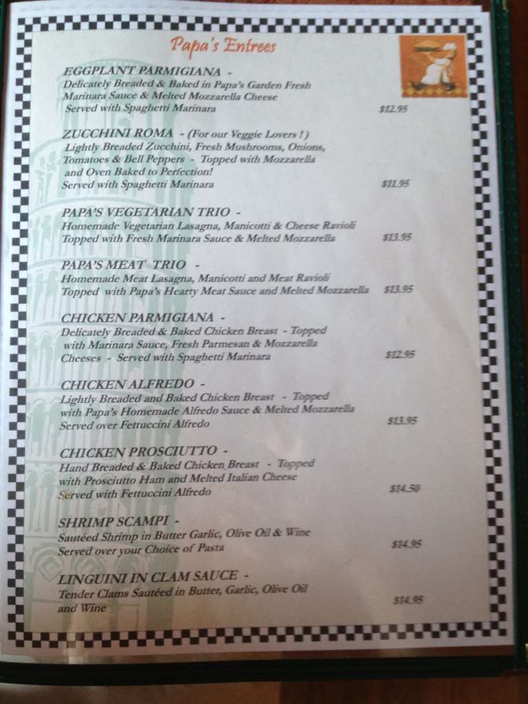 Menu at Papa's Italian Restaurant, Prescott, 129 1/2 N Cortez St