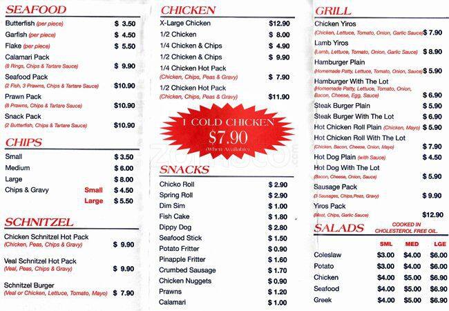 Modbury Pizza bar menu