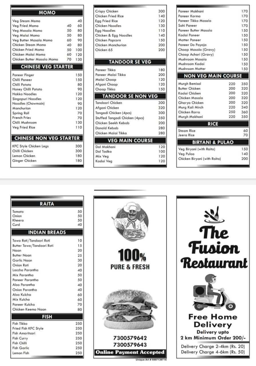 The Fusion (Ghar ki rasoi) menu