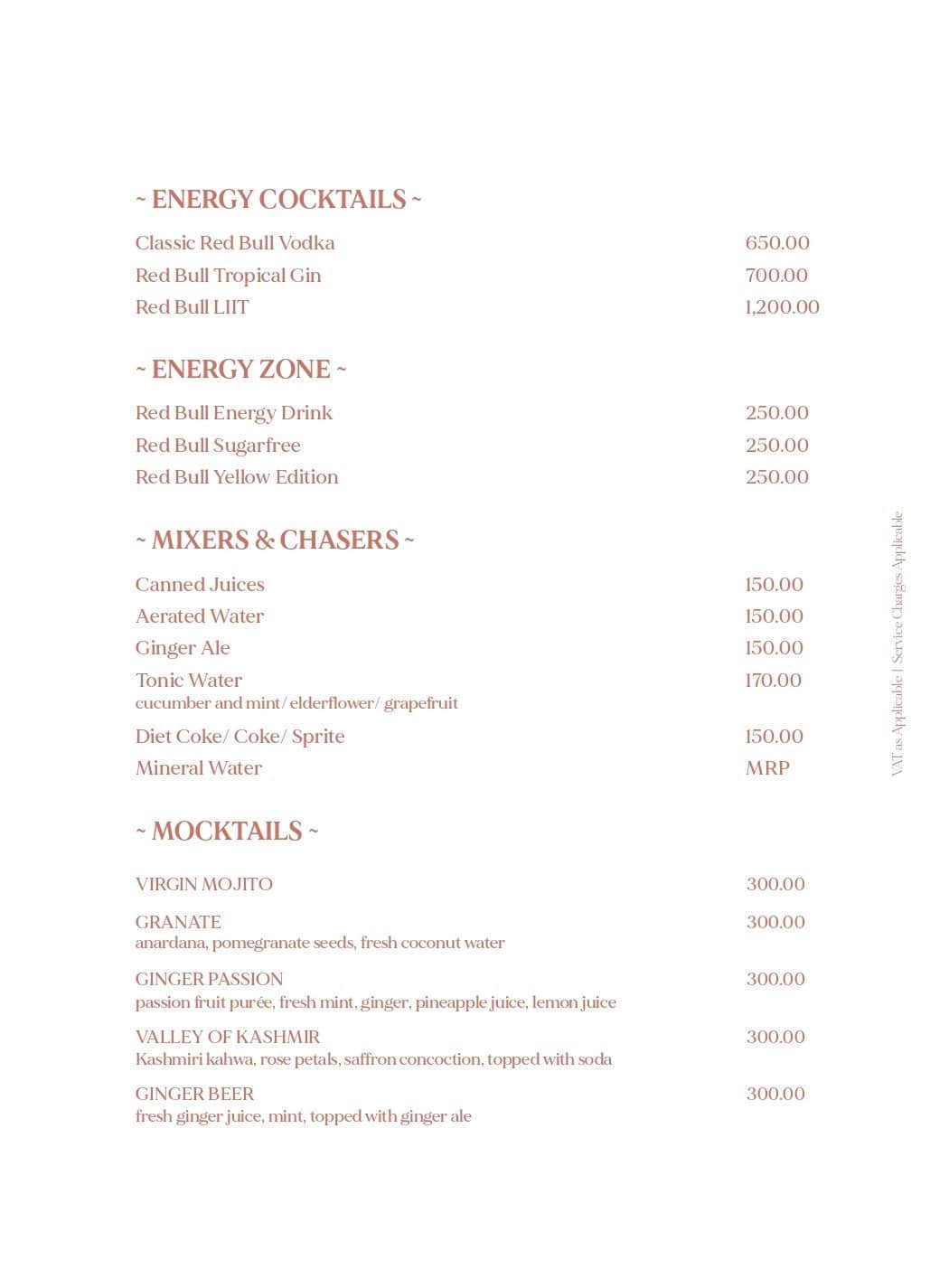 Menu of Paro Modern Indian Bar, MI Road, Jaipur