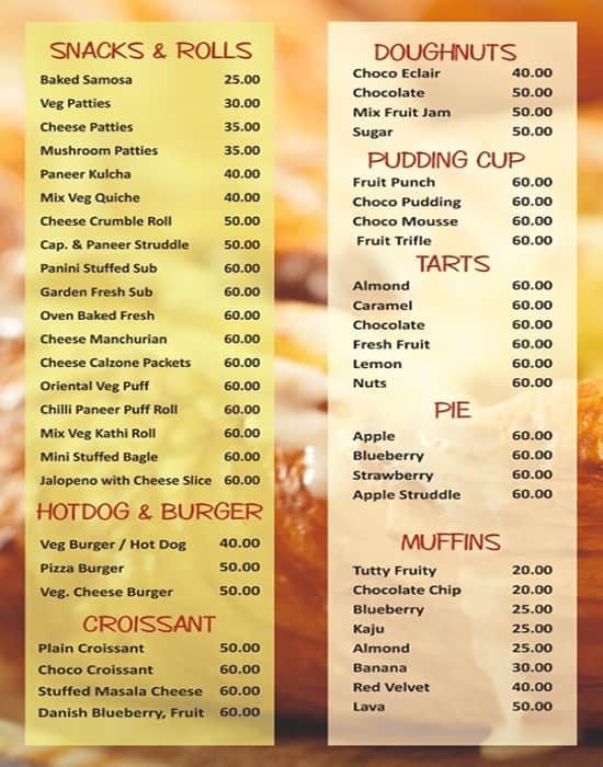 Menu of Royale Bakers, Alpha 1, Greater Noida