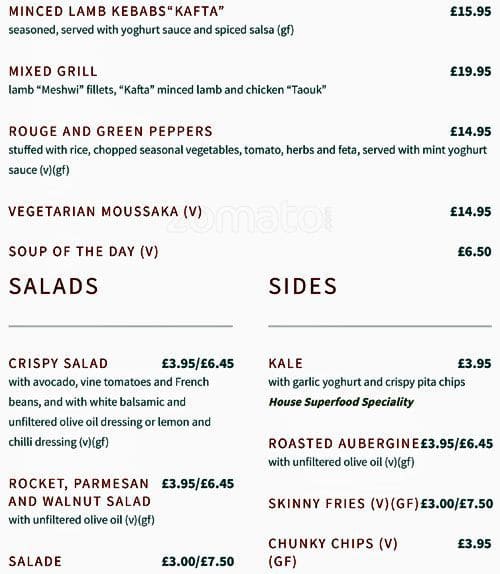 Layla Restaurant menu