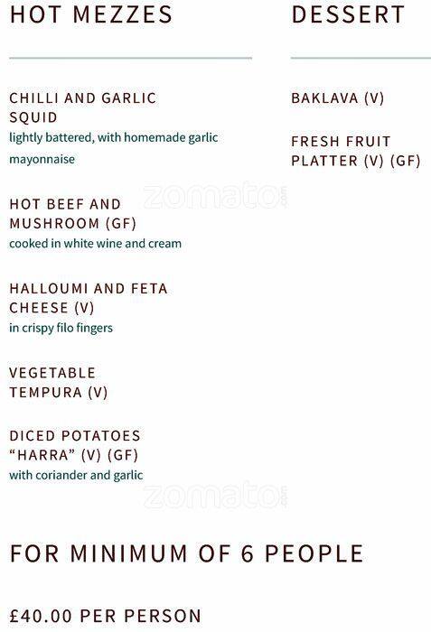 Layla Restaurant menu