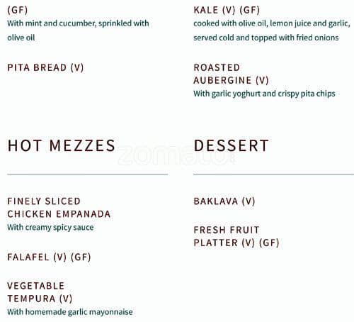 Layla Restaurant menu