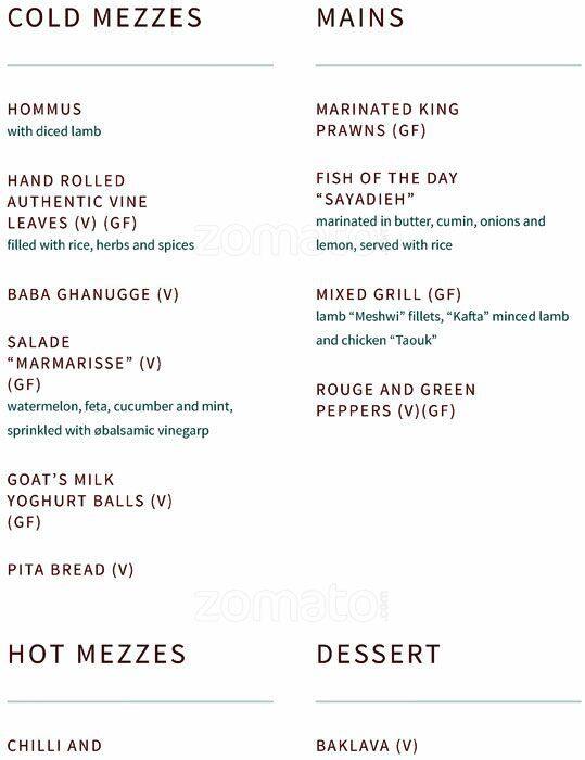 Layla Restaurant menu