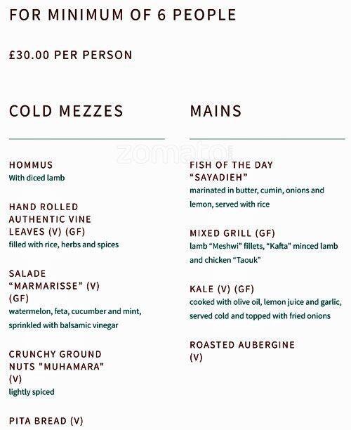 Layla Restaurant menu