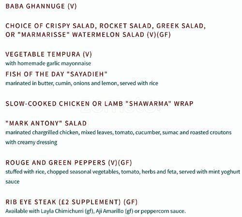 Layla Restaurant menu