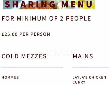 Layla Restaurant menu