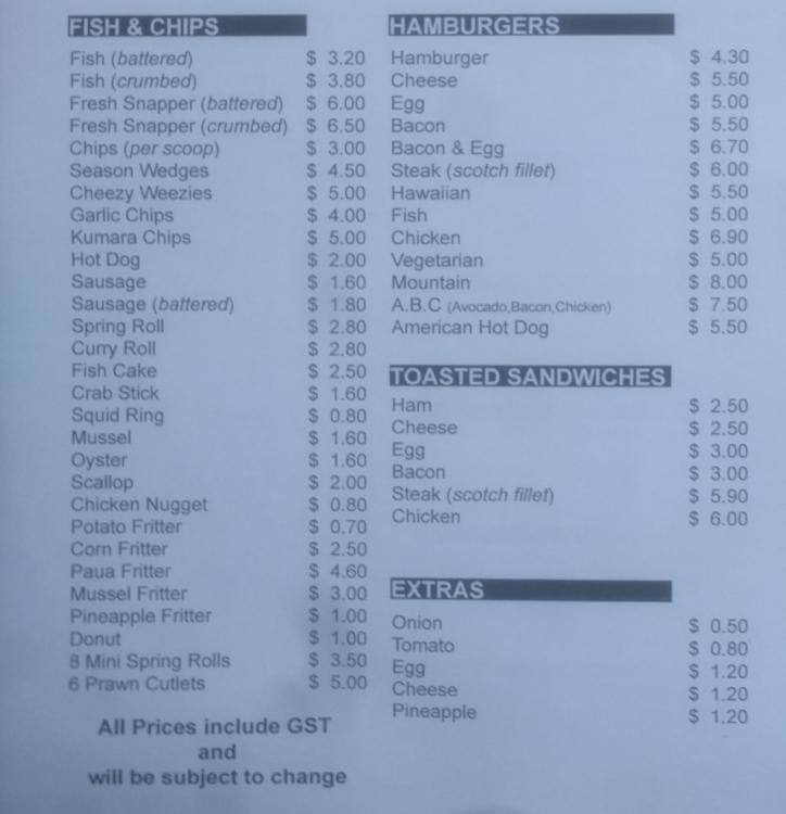 Kiwi Roast Menu, Menu for Kiwi Roast, Whenuapai, Auckland Menumania