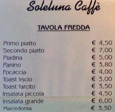 Menu di Soleluna Caffé 