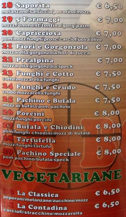 Menu di Pizza Bond 