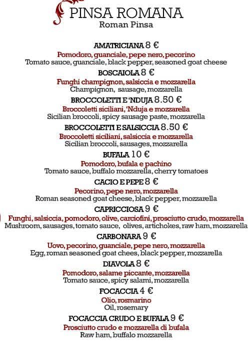 Menu di Tanto c'è tempo 