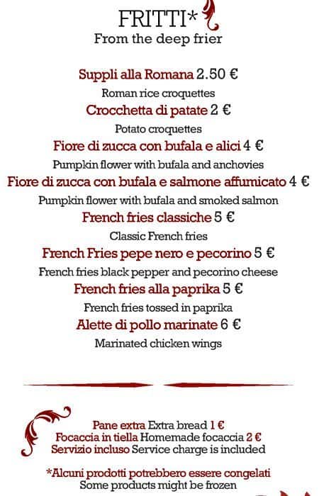 Menu di Tanto c'è tempo 