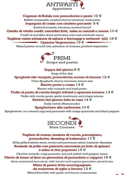 Menu di Tanto c'è tempo 