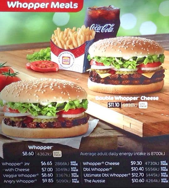 Menu at Hungry Jack's fast food, Bulleen, 1517 Manningham Rd
