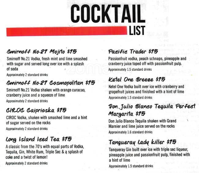 Clock Hotel Menu, Menu for Clock Hotel, Surfers Paradise, Gold Coast