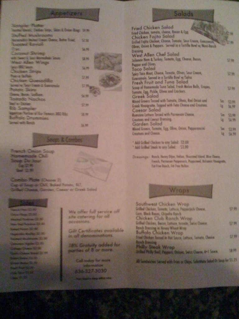 West Allen Grill Menu Menu For West Allen Grill Wentzville St