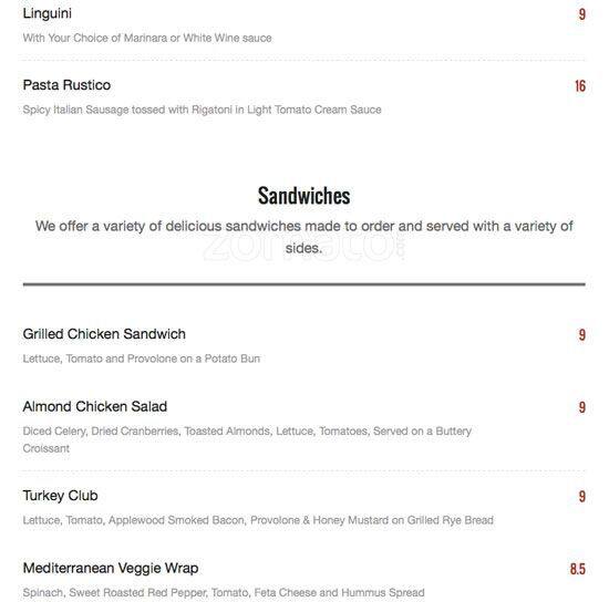 Cafe 157 menu