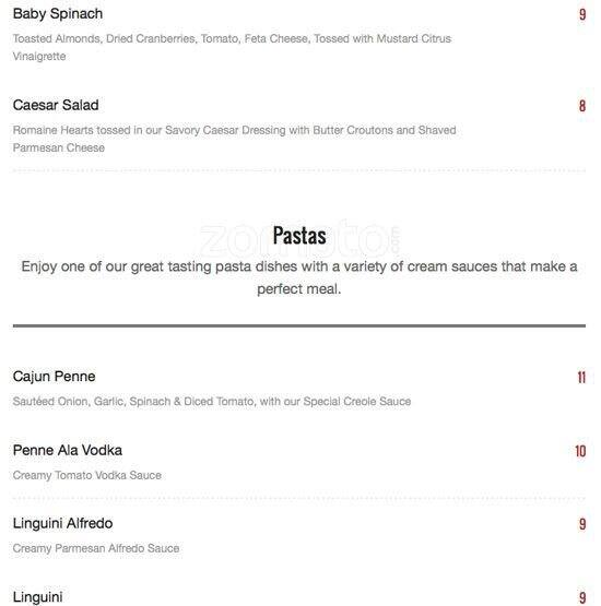Cafe 157 menu