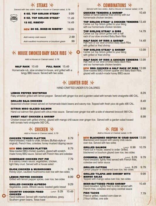 Menu at Cheddar's Scratch Kitchen restaurant, Jacksonville, Western Blvd