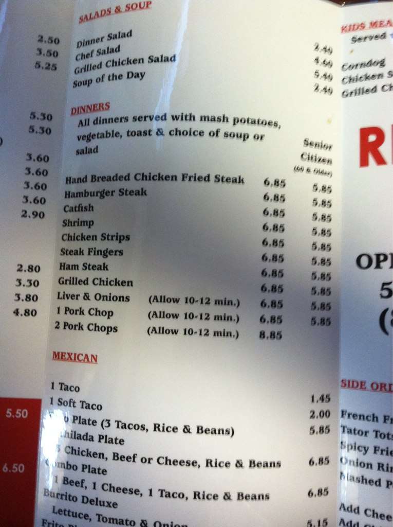 Menu at RED ZONE Cafe, Lubbock, Slide Rd