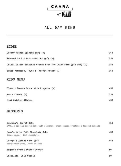 Caara At Ogaan menu