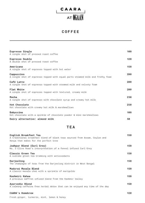 Caara At Ogaan menu