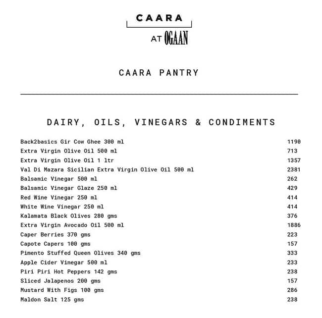 Caara At Ogaan menu
