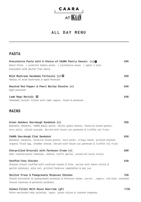 Caara At Ogaan menu