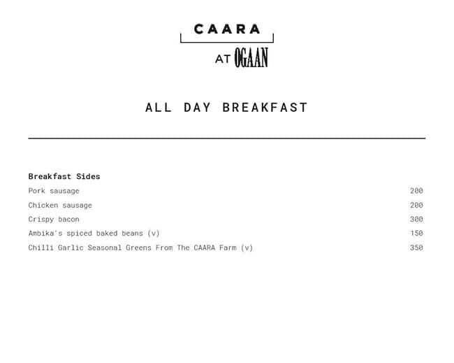 Caara At Ogaan menu
