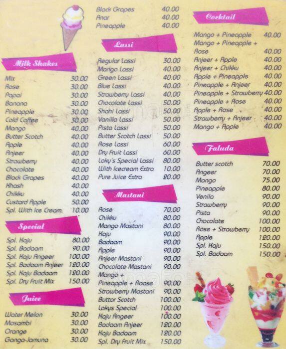 Loky's Juice & Cold Hub Menu Zomato