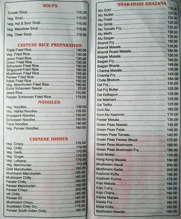 Hotel Venus Pure Veg menu