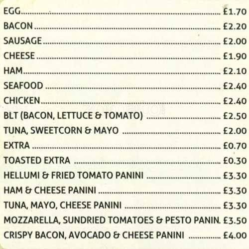 Workmans Cafe menu