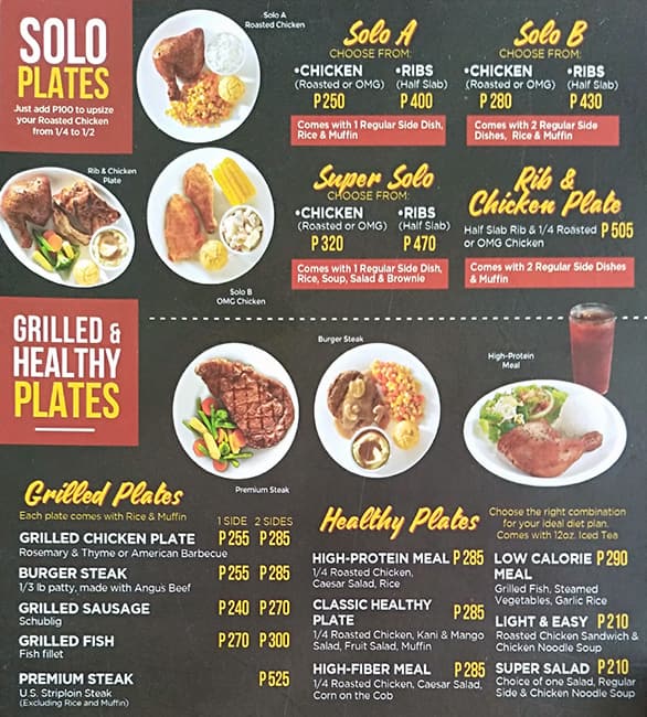 Menu at Kenny Rogers Roasters fast food, Manila, G/F