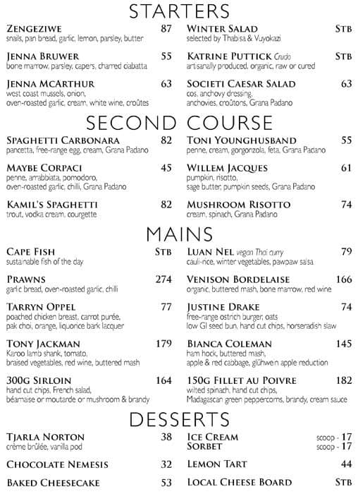 Societi Bistro Menu, Menu for Societi Bistro, Gardens, Cape Town ...