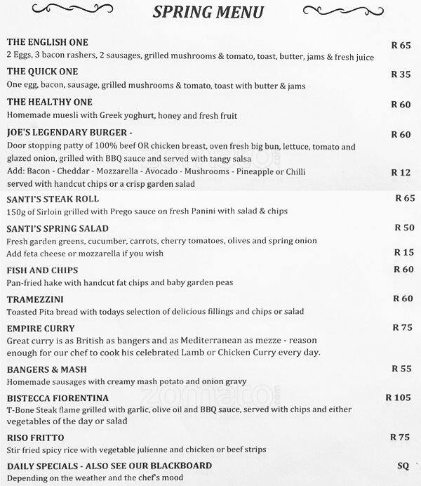 Santi's Menu, Menu for Santi's, Sunninghill, Sandton Zomato SA