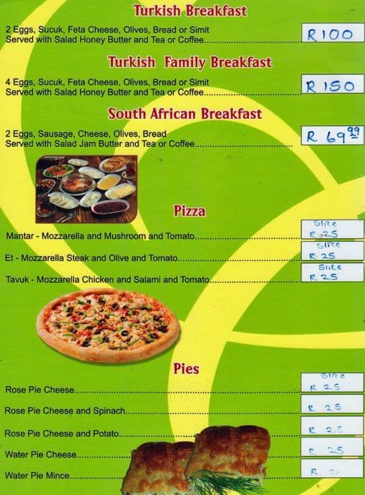 Menu at İSTANBUL PIZZA & BAKERY, Midrand