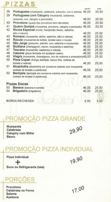 Padaria Copan cardápio